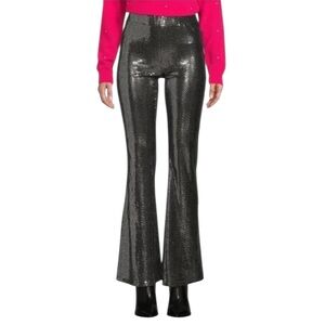 Chelsea & Violet Metallic Flare Pants Size L Silver Black Shimmer Party PantsNWT